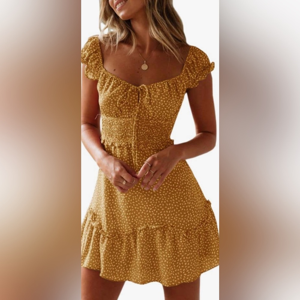 NWOT YOBECHO Summer Ruffle Sleeve Sweetheart Neckline Printing Dress Mini Dress